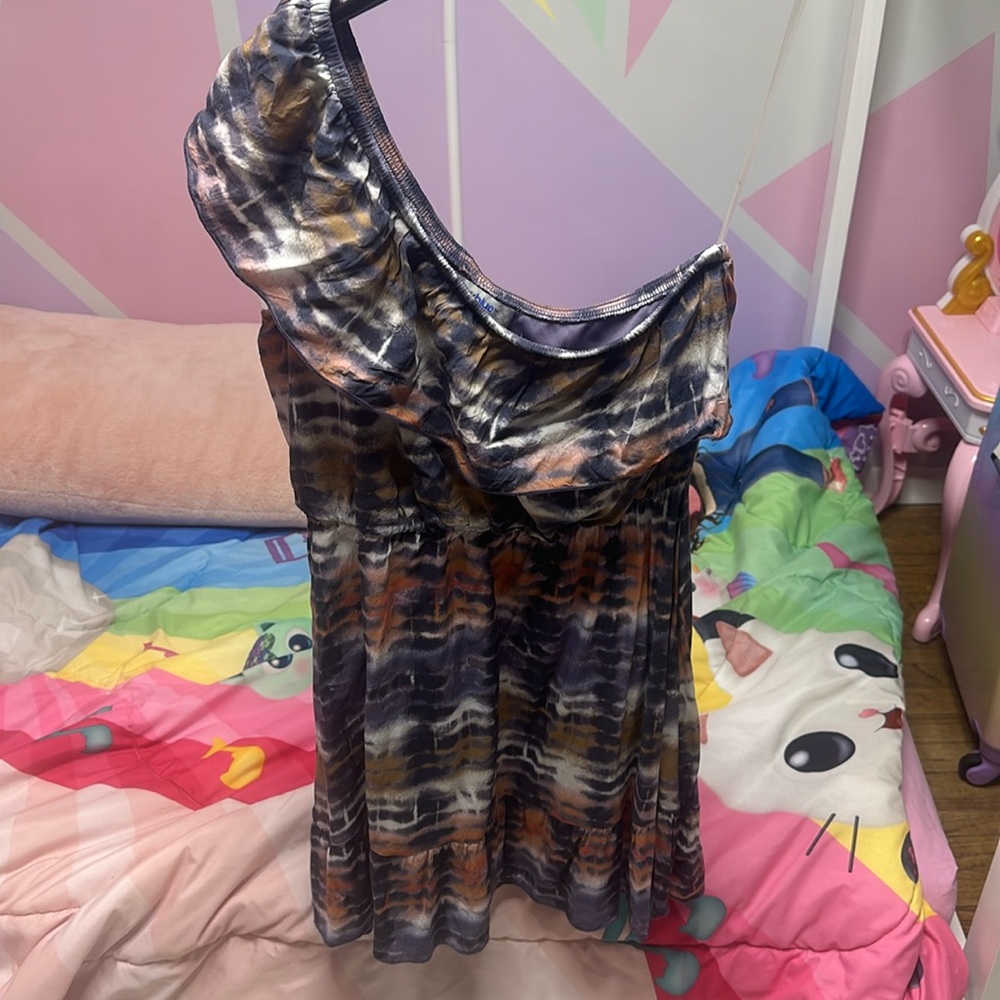 One shoulder multi colored mini sundress